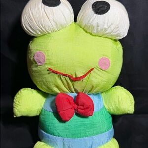 Sanrio Frog Plush with Red Bow and Blue Stripes